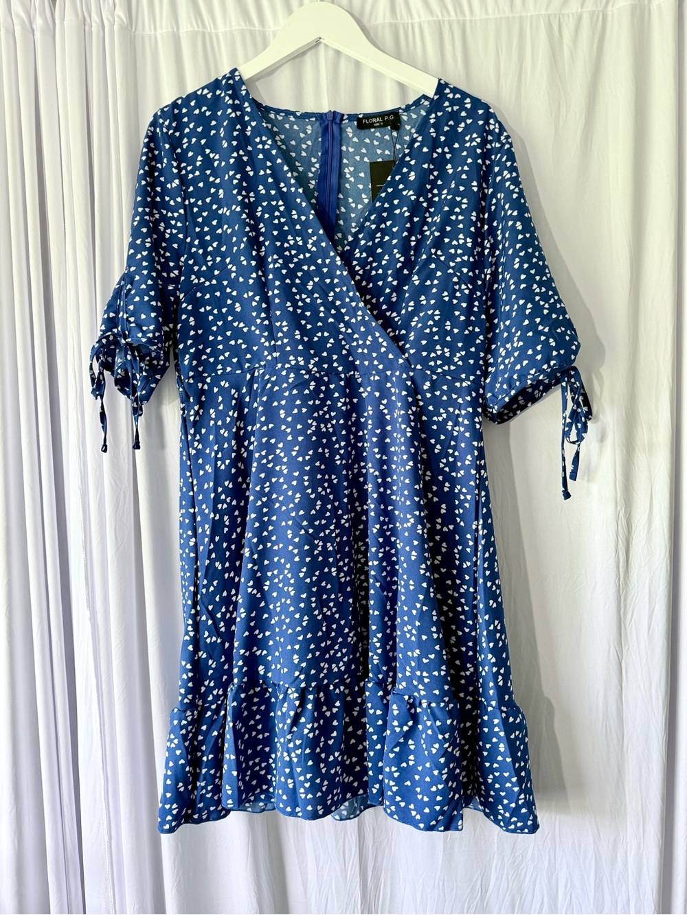 Folk Blue Printed Wrap Midi Dress with Tie Sleeves